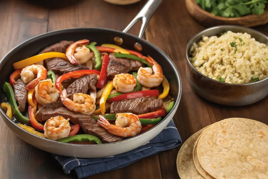 steak shrimp fajitas
